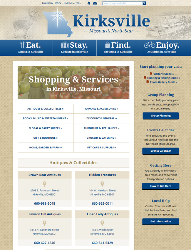 Shopping webpage